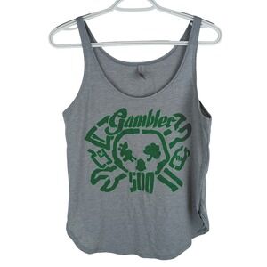 Next Level Apparel Gambler 500 Tank Top Womens Med Grey Green Graphic Scoop Neck